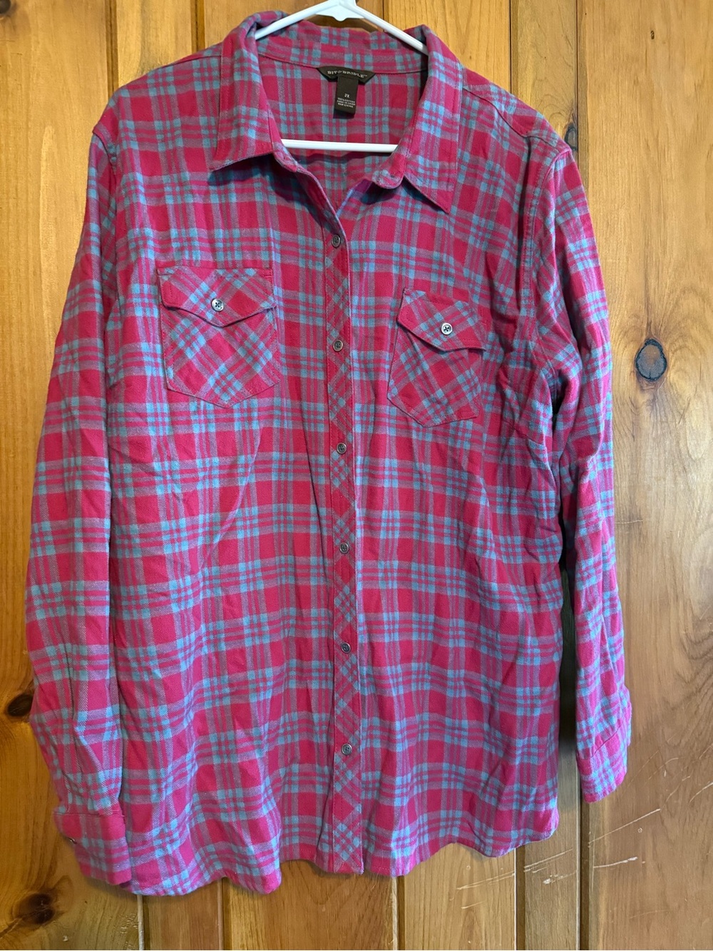 Bit & Bridle Pink and Blue Plaid Flannel Button-Down Shirt